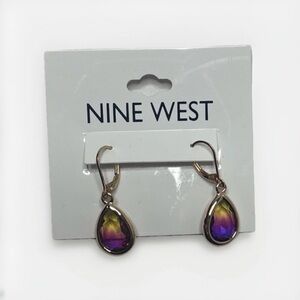 Nine West Gold-Tone Purple and Green Teardrop Dangle Earrings